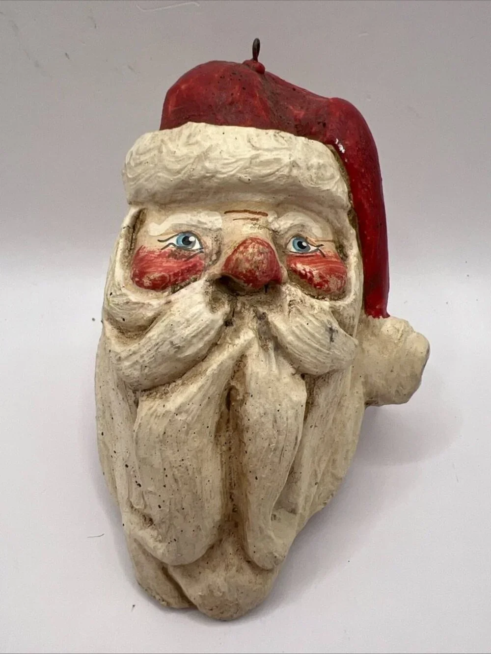 Vtg 1988 House of Hatten Santa Head Christmas Paper Mache Ornament 3.5”